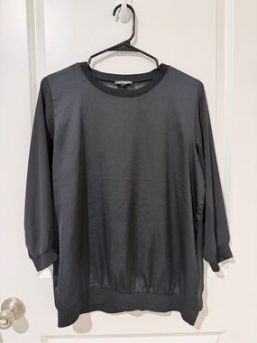 Express Black Satin-Blend Long Sleeve Top